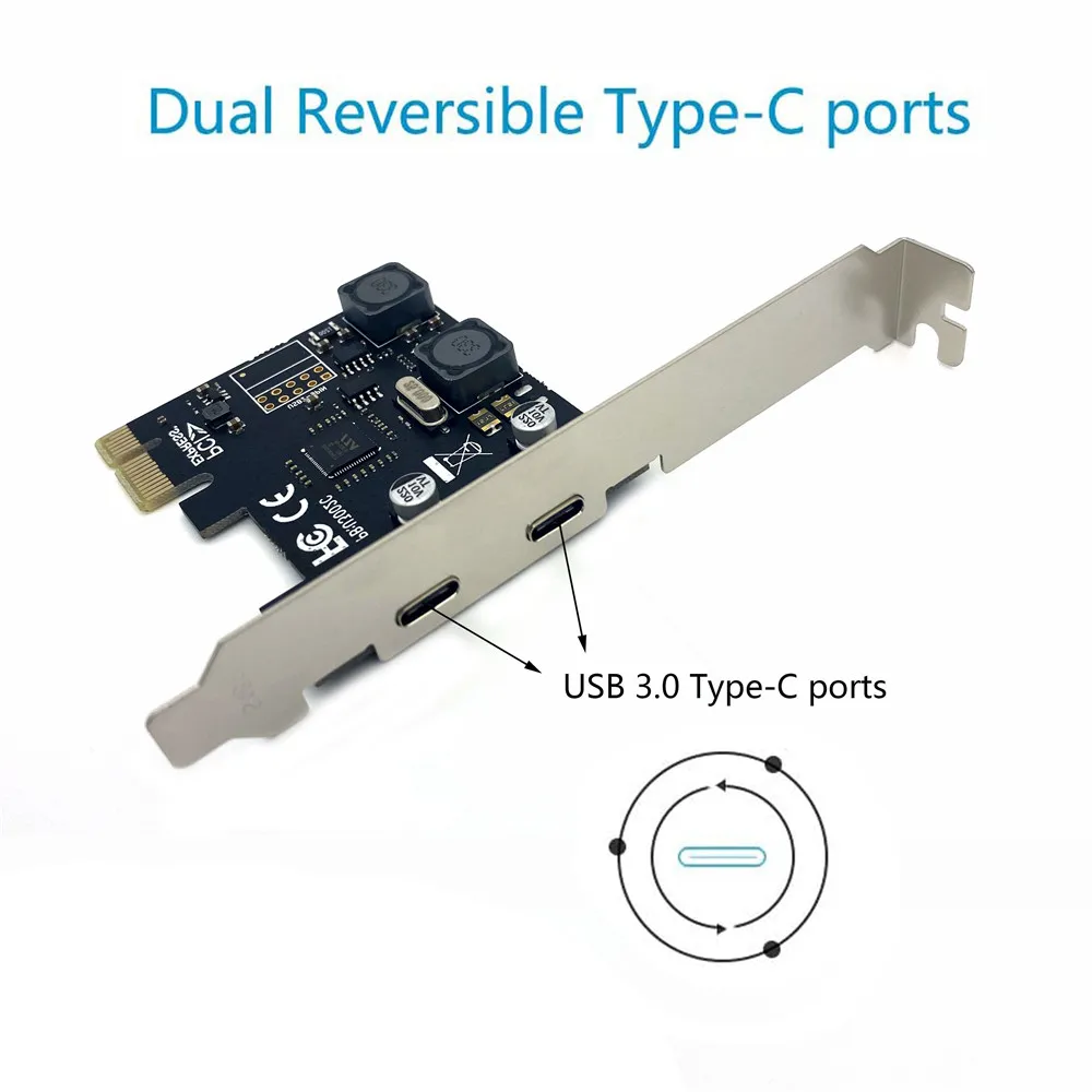 Карта расширения PCI-E 2 порта USB3.0 Type-C 5 Гбит/с высокоскоростная карта адаптера Type C