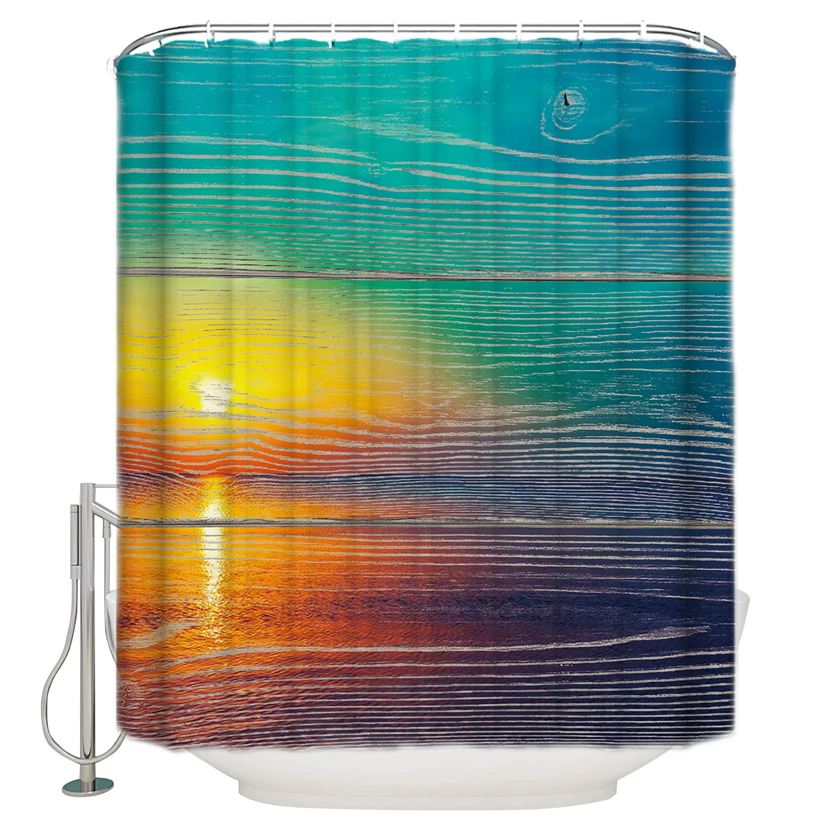 Ретро деревянный текстурированный фон с красивым закатом над морем душевая