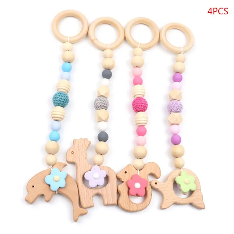 

4 шт./компл. Детская Подвеска для рамы в тренажерном зале подвески из пряжи бусины деревянные животные висячий грызунок моляр игрушки декор для детской комнаты