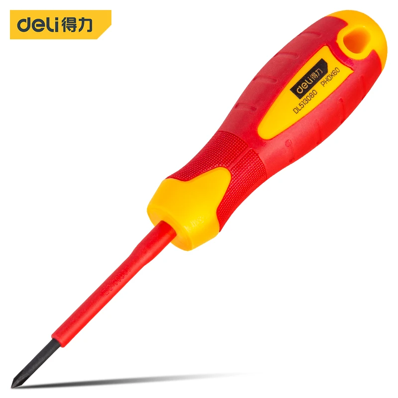 

Deli Insulated Screwdriver Set 1000V with Magnetic Tip TPR Handle Electrician Soft-Grip Slotted Phillips Screwdriver 1pc