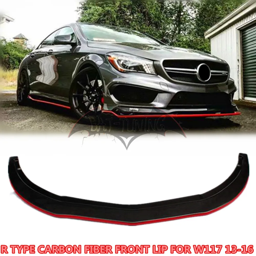 R Тип красная линия углеродное волокно передняя губа для Mercedes W117 CLA класс CLA200 CLA220 CLA45 AMG 13-16 Revozport вид переднего бампера губы