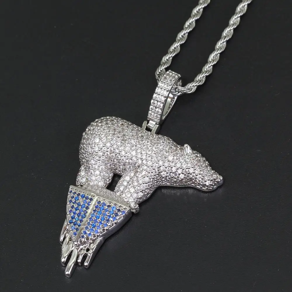 Iced OUT кубическая форма из латуни с цирконами полярный медведь ледник кулон