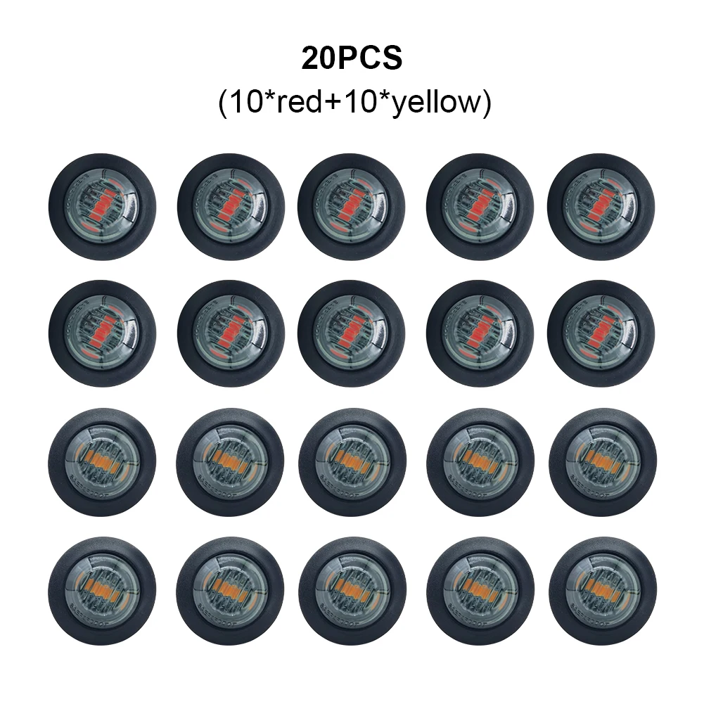 

20PCS Car Truck Trailer Mini Small Round LED Bullet Button Side Marker Lights Signal Lamp Waterproof Amber Red Warning Light