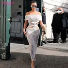 Женское кружевное платье макси Adogirl, элегантное сексуальное платье с вырезом лодочкой и открытыми плечами, прозрачное облегающее длинное Клубное платье для вечеринок