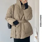 Женское пальто с хлопковой подкладкой Genayooa, плотное однобортное пальто на молнии, со шнуровкой, парка с воротником-стойкой для осени и зимы