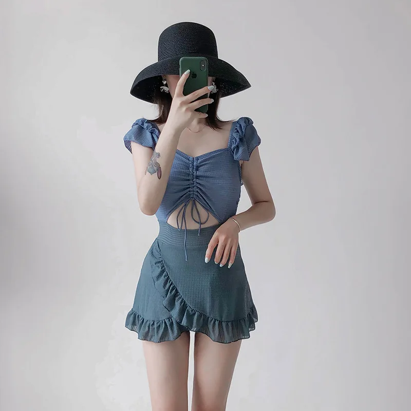 Новинка 2021 корейское летнее цельное платье сексуальный купальник женский