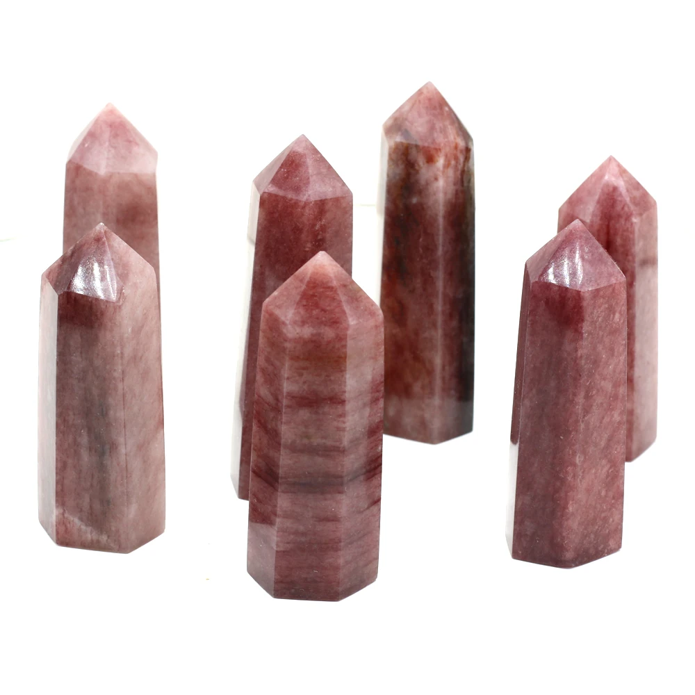 

Natural Strawberry Crystal Stone Crystal Tower Hexagonal Prism Ornament Aura Healing Energy StoneDIYJewelry Decor Charm Gift 1PC