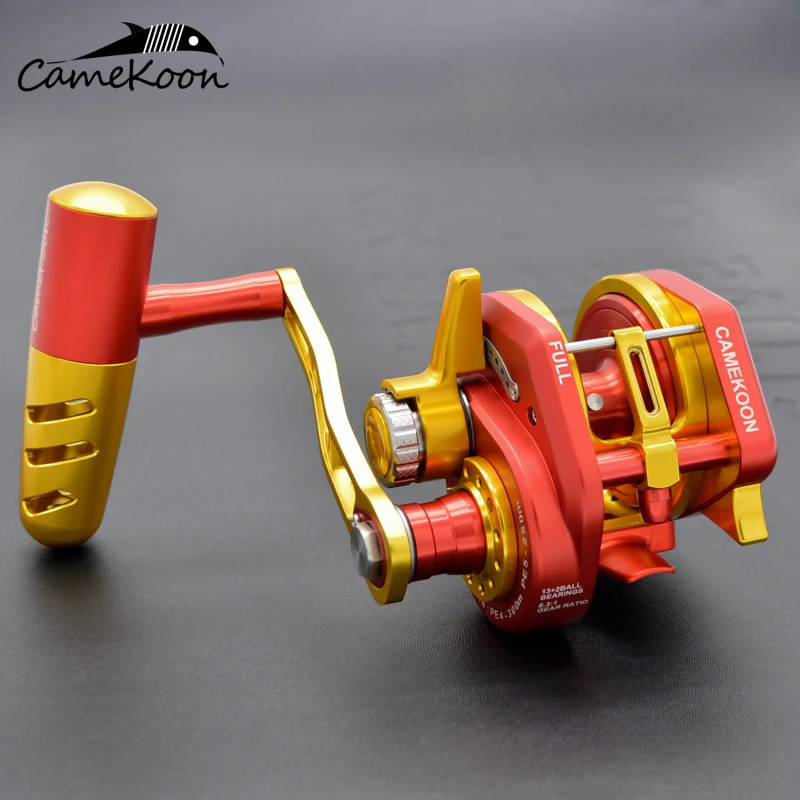 CAMEKOON Conventional Overhead Jigging Reel 35kg Max Drag  13+2 Ball Bearings 6.3:1 High Speed Saltwater Trolling Fishing Reel