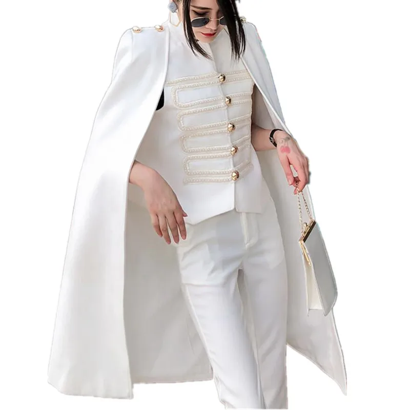 

Женская шерстяная накидка, однобортная накидка с воротником-стойкой и вышивкой в стиле милитари, Осень-зима 2020