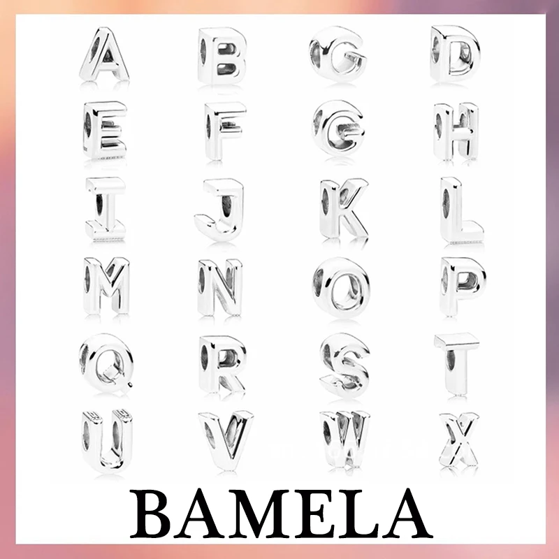 

BAMELA 925 Sterling Silver 26 Letters Anniversary Charms Christmas Gift Bead DIY For Original Pandora Bracelet Jewelry For Women