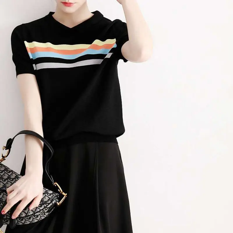 

2022 Summer New Women Black T-shirt Female Fashion Casual High Quality Brand Tops Ladies Sweater Mujer Camisetas De Mujer D51