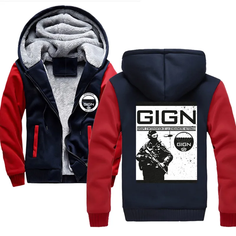 

GIGN Elite Forces National Gendarmerie Men Hoodies Winter Thick Warm Fleece Zipper Mens Hoodies Coat Sportswear
