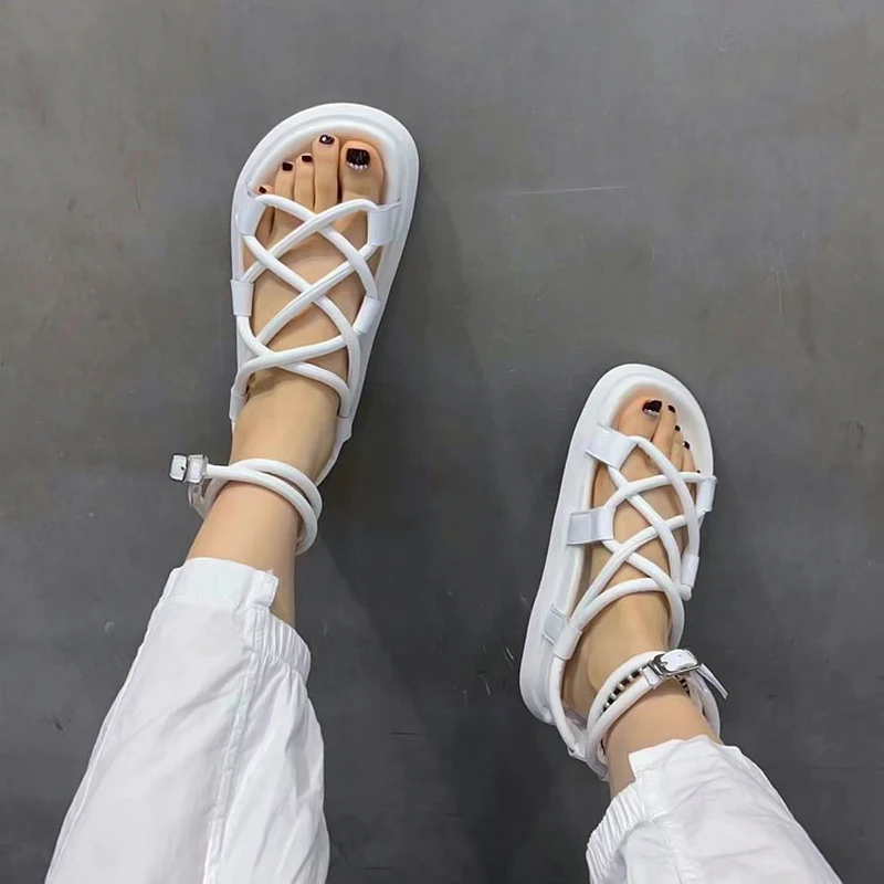 

Cross Straps Platform Sandals Women Summer Shoes Open Toe Casual Sport Flats Sandal Ladies Beach Roman Gladiator Sandalias White