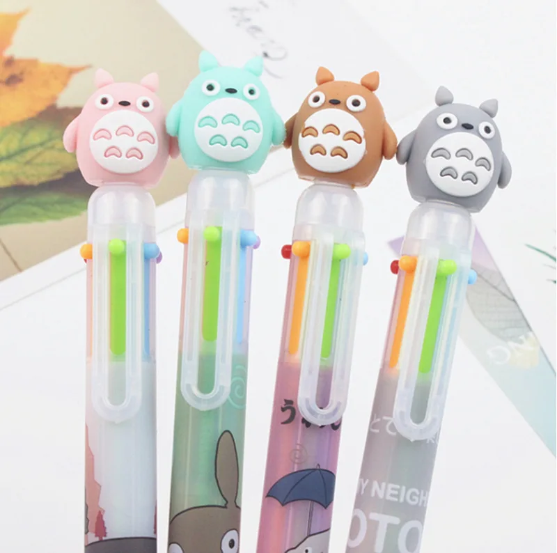 40PCS Korean Style Cartoon Colorful Totoro Silicone Head Six Colors Ballpoint Pen  Multicolor Ballpoint Pen