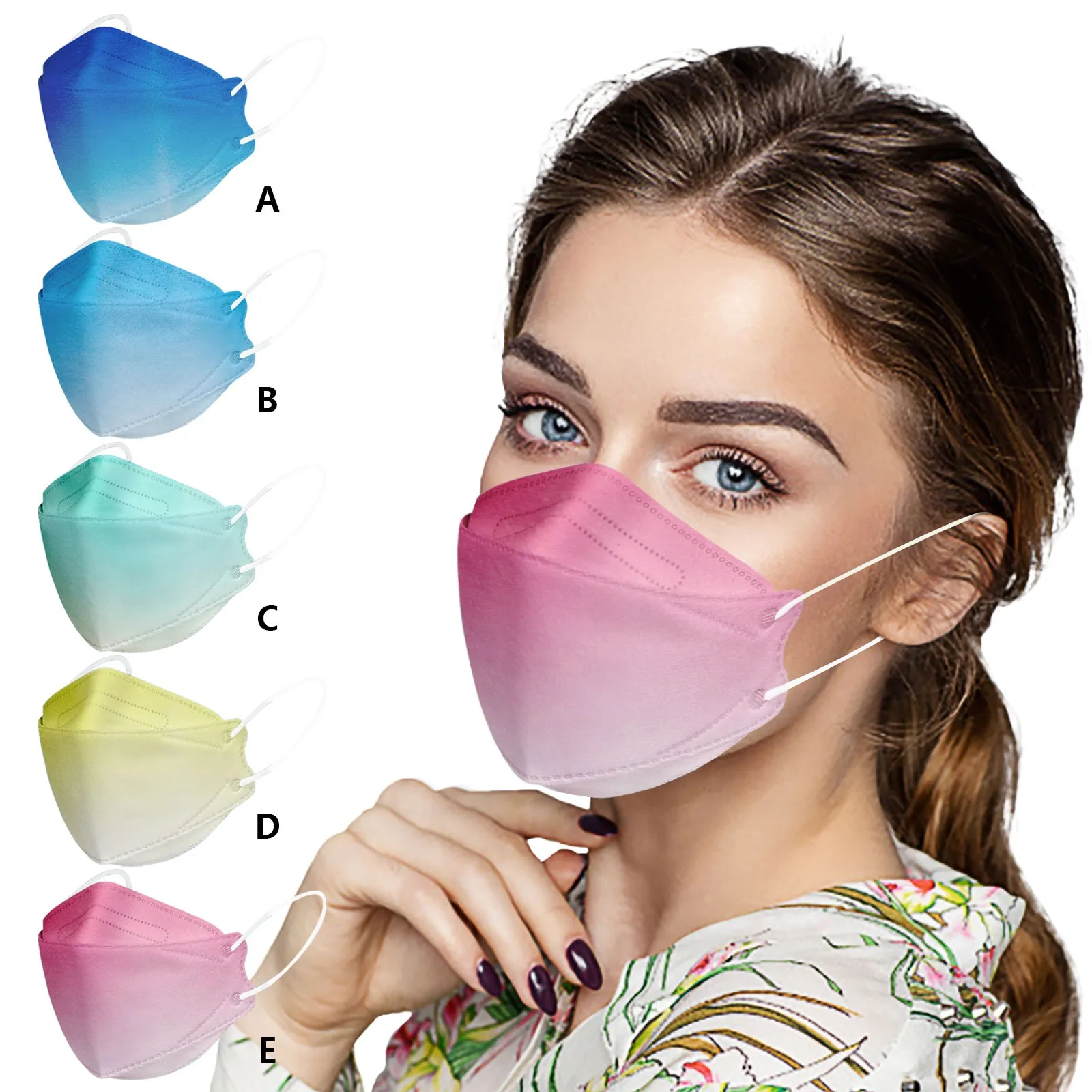 

10pcs Disposable Mask For Adults 4 Layer 4d Design Gradient Print Fish Mask Candy Color Mascarillas Mascherine Halloween Cosplay