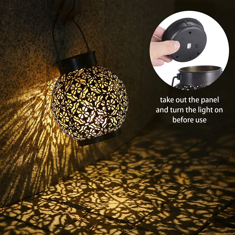 

Solar Powered Lamp Retro Metallic Hollow Lantern Projection Light Outdoor Home Garden Hanging Decoration
