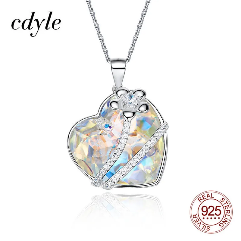 

Cdyle, классическое ожерелье из серебра 925 пробы с подвеской в виде цветка на удачу с кристаллом AB цвета, с цирконием, серебряное ожерелье для ж...