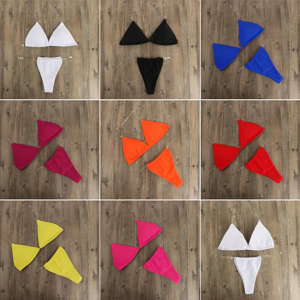 

New Summer Women Transparent Straps Halter Neck Solid Micro G-String Bikini Set Bra Thong Sexy Push up Swimwear Bathing Swimsuit