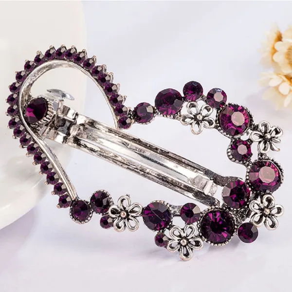 dark violet 1 шт. элегантный кристалл горного хрусталя аксессуары для волос классический цветок в форме сердечка заколки для волос для женщин проверенные заколки для волос сладкий - Цвет: dark violet