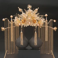 bridal headdress ancient costume golden chinese phoenix crown buyao tassel wedding hair accessories dragon gown tuinga ornament