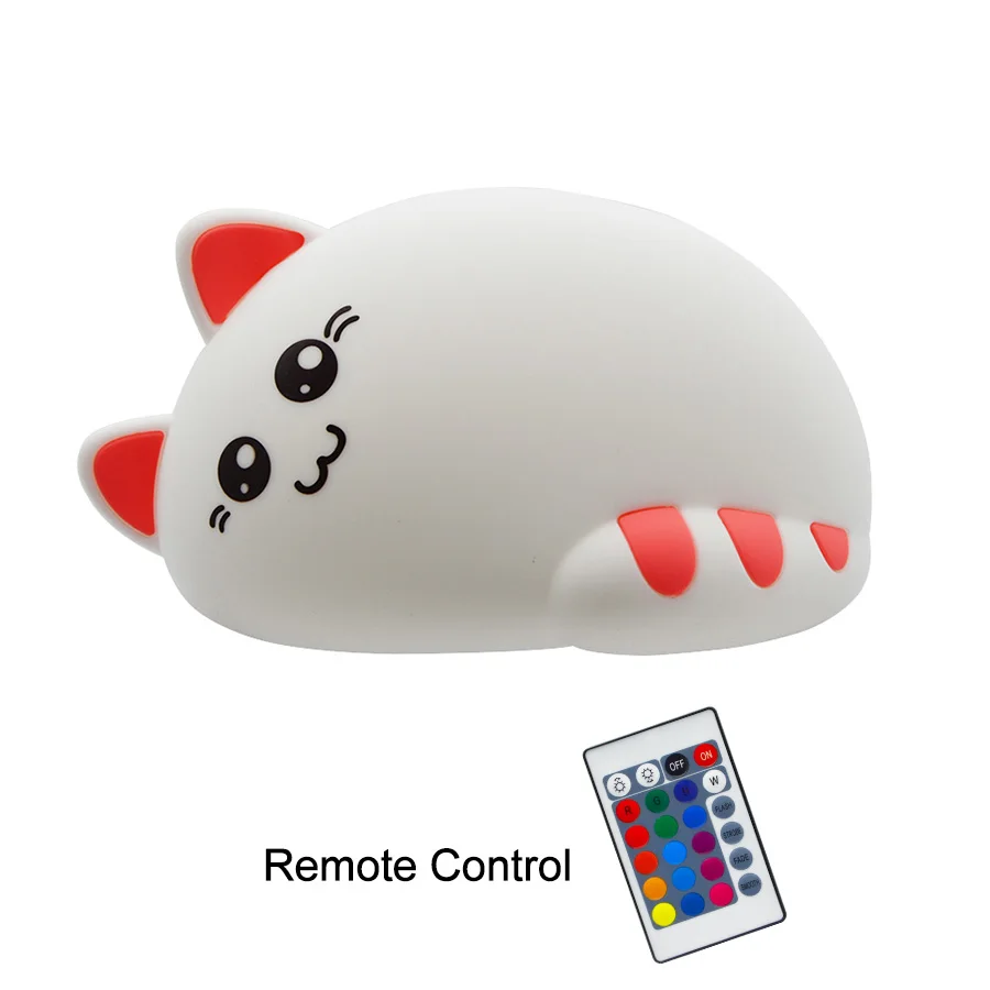 Pink with controller Спальный Кот силиконовый ночник Мягкий сенсорный с управлением крана дистанционная перезарядка портативный Dimable цвета Изменение для детей подарок - Испускаемый цвет: Pink with controller