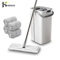 konco 2021 latest mop set free hand wash flat mop cleaning lazy tool kit floor cleaner microfiber mops with bucket house cleaner
