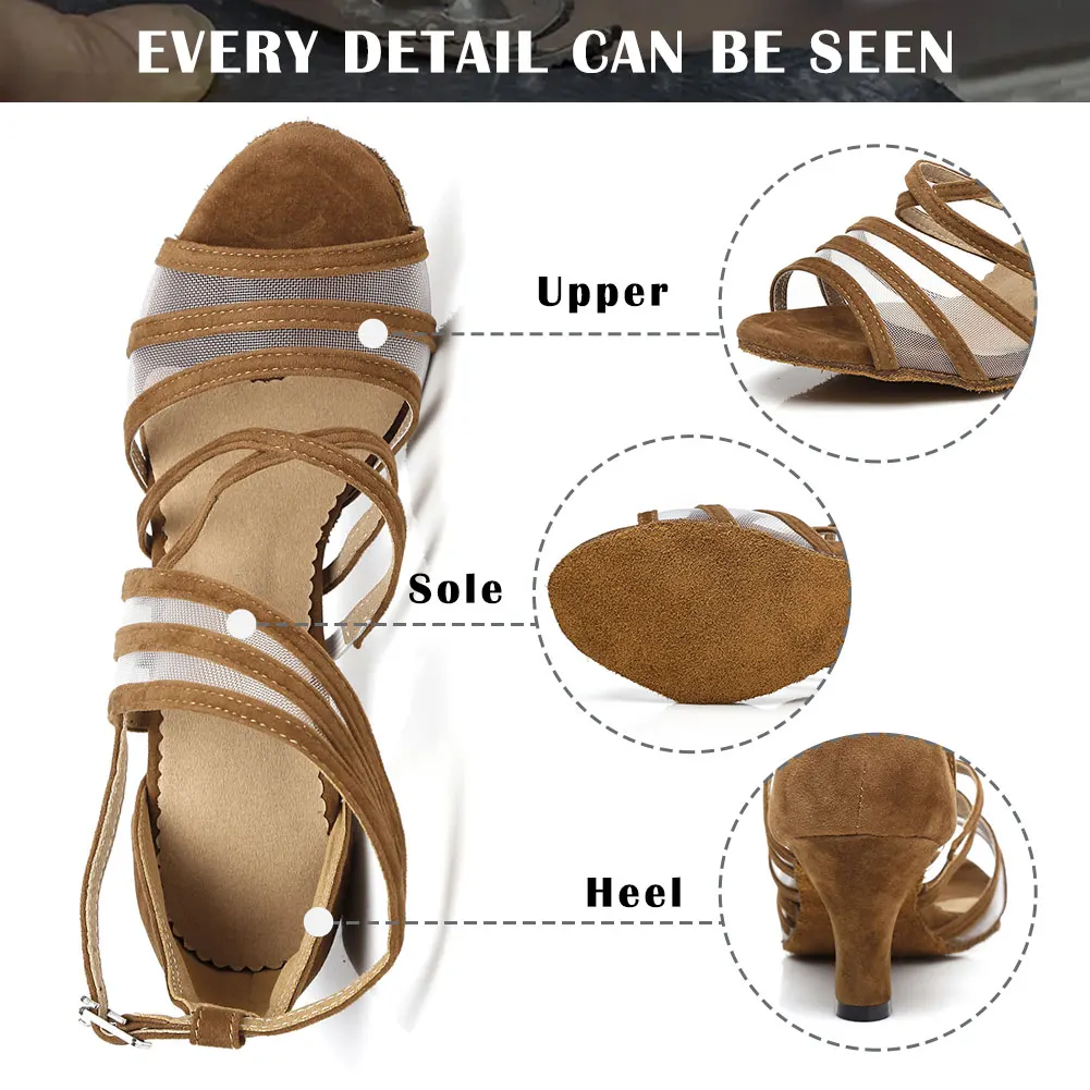 Latin Dance Shoes Ladies Girls Salsa Tango Shoes Indoor Dance Shoes Thin heel High Quality Suede Sole Ballroom Dancing Shoes