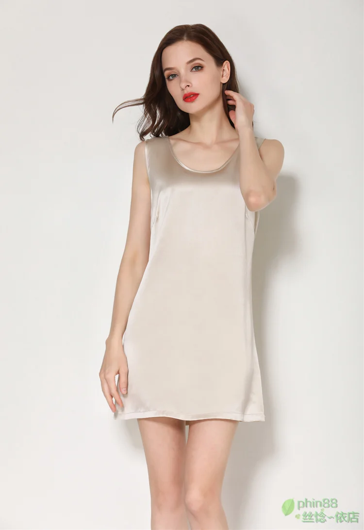 Women's 100% Real Silk 16mm satin silk sleeveless Full Slip Chemise Nightdress Sleepwear M L XL 2XL 3105