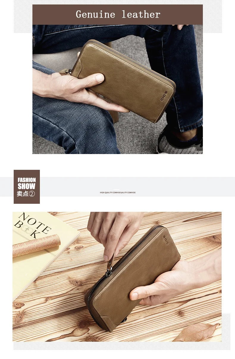 DIDE New Famous Brand Men Long Wallets Genuine Leather Coin Purse Male Purse Card Holder Clutch Wallet Business Vintage Bag