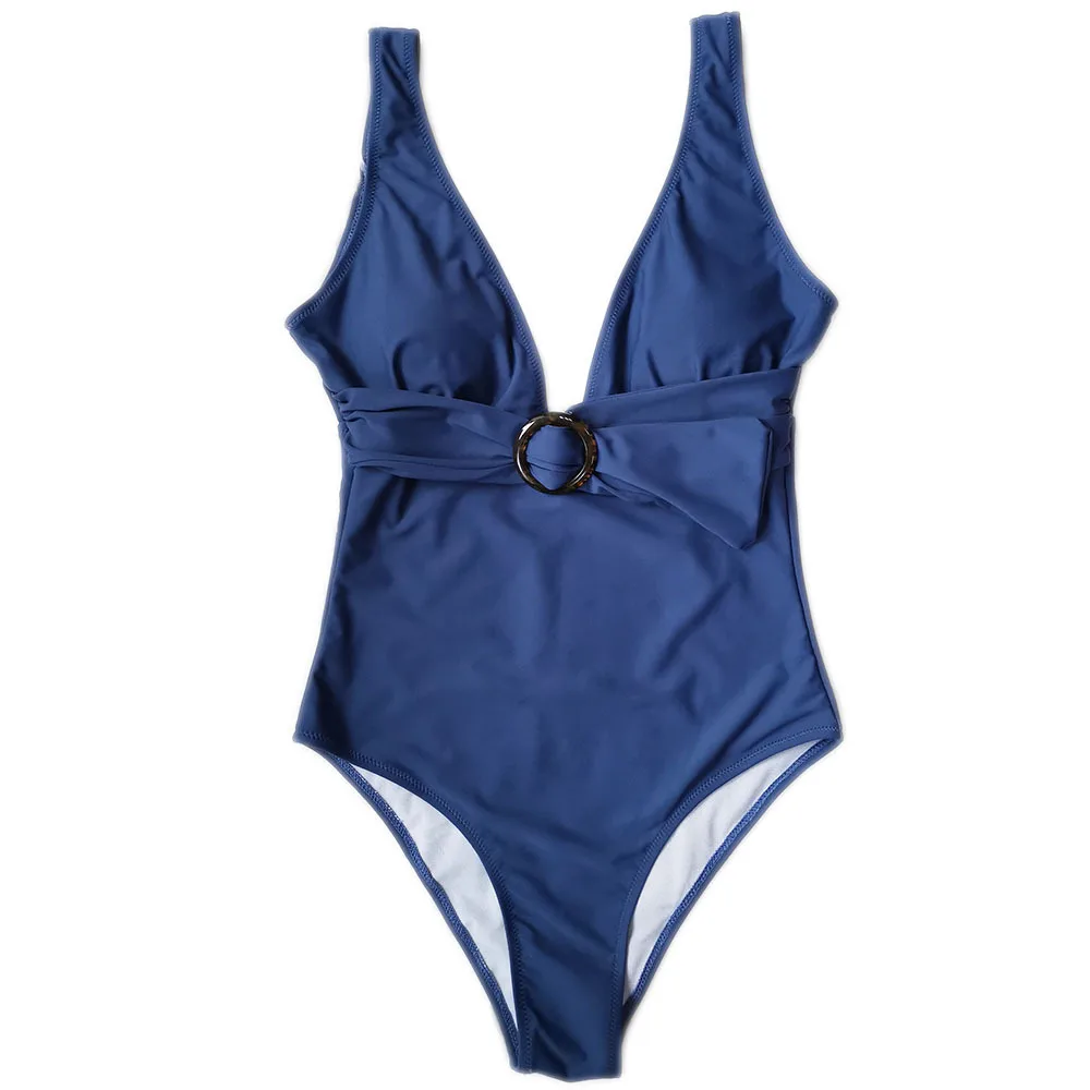 

Solid color one piece swimsuit European and American one piece plain Amazon popular swimsuit