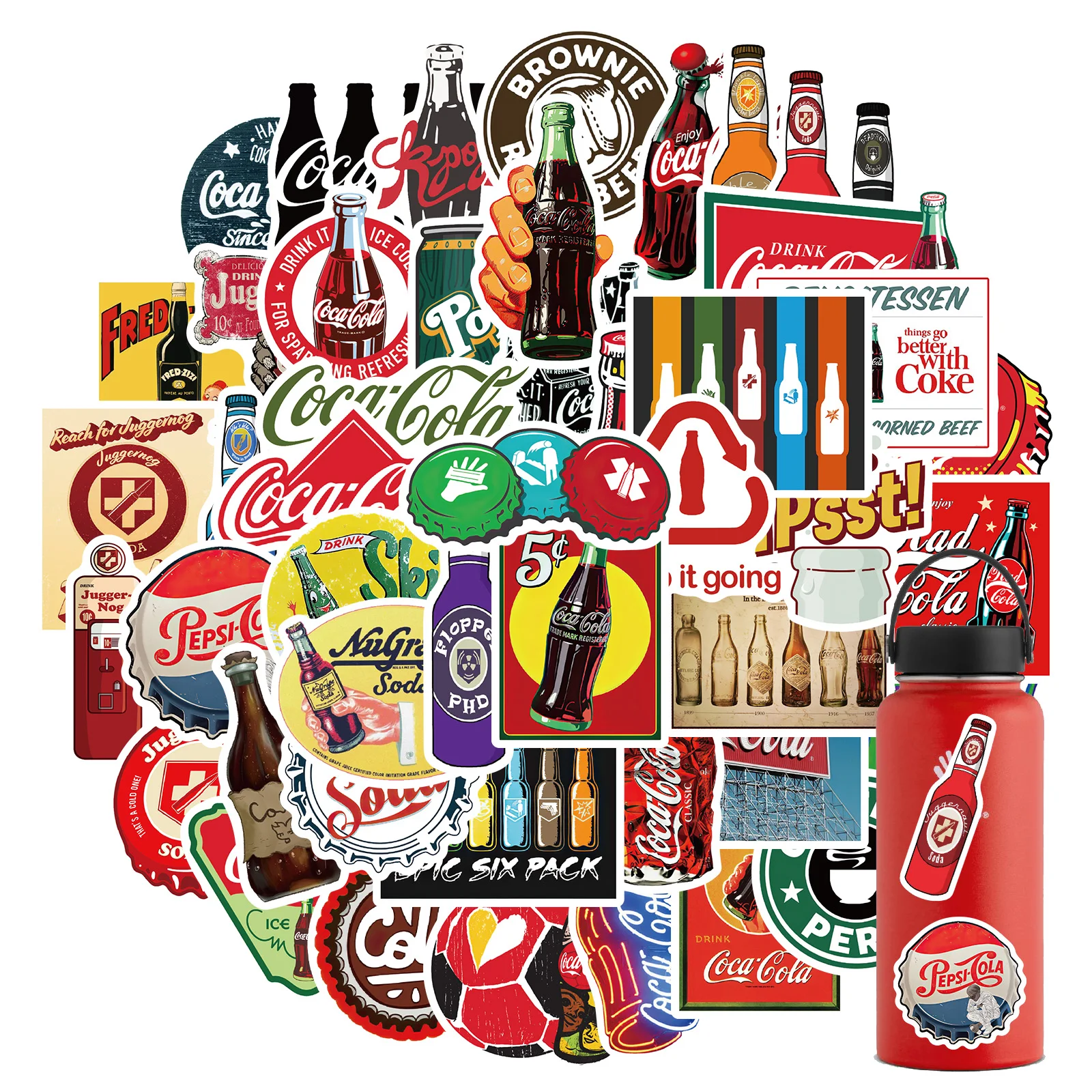 

10/30/50Pcs Retro Cartoon Cola Bottle Stickers For Fans Laptop Graffiti Suitcase Waterproof Decoration Toy Decal