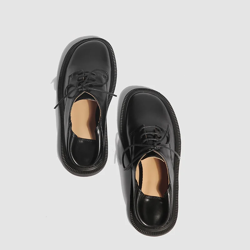 

Style College Real Leather Lace-up Flats Woman Retro Two-wear Slingbacks Lazy Loafers Single Brogue Shoes Japanese