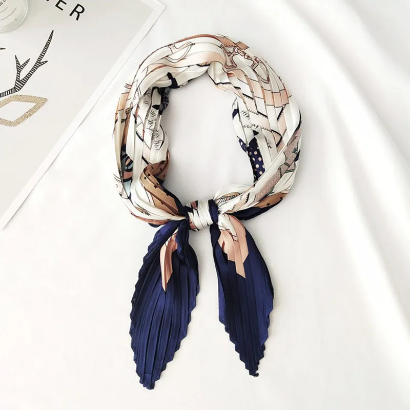 Женская шёлковая бандана в полоску квадратный шарф-платок с морщинами украшение