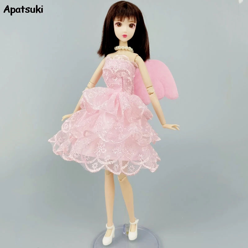 

Pink Angel Wing Lace Dresses Fashion Clothes For Barbie Doll Gown Short Dress For Barbie 1/6 BJD Dolls Accessories Kids DIY Toys