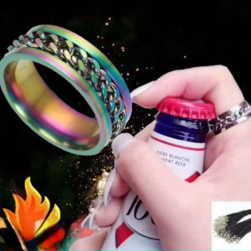 

Bottle Opener Titanium Steel Ring Rotatable Chain Wine Beer Whisky Bottle Opener Non Fading Cool Ring Punk Bar Multifunctional