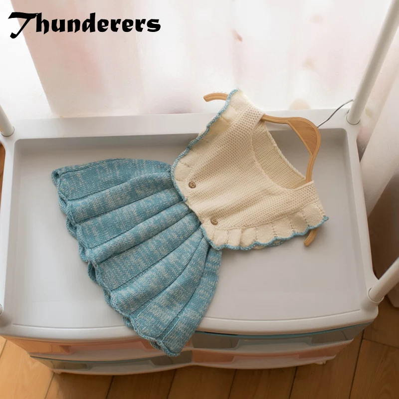 Thunderers/вязаное платье-жилет для девочек Жилеты 4 цвета Зимние Детские платья без