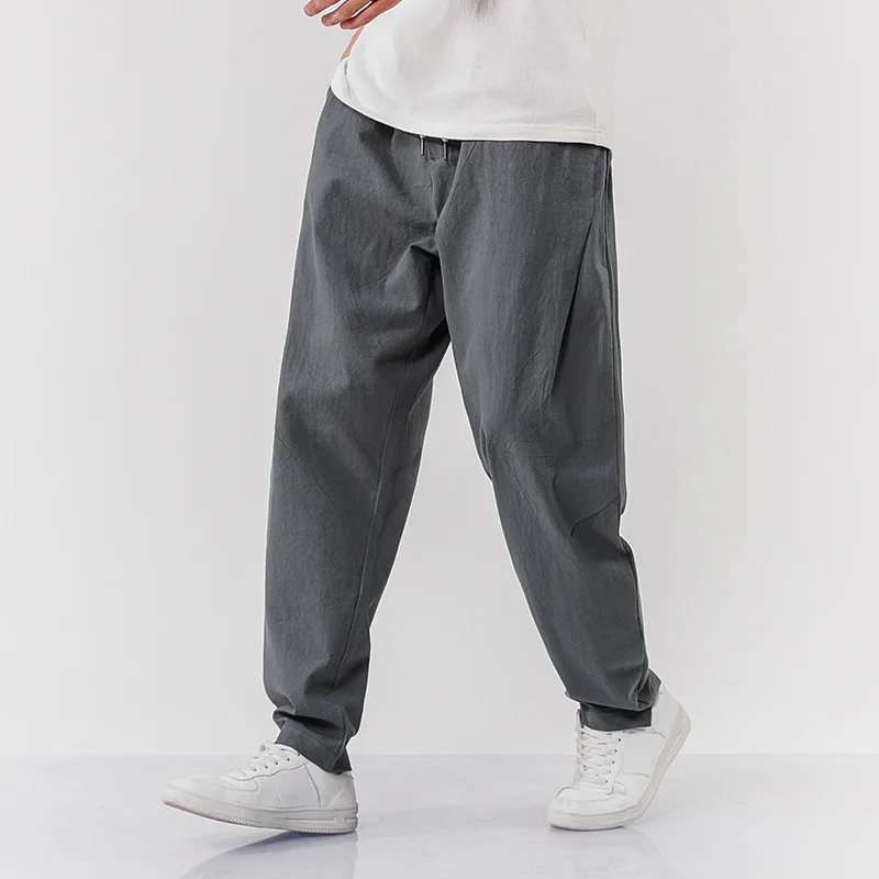 

Chinese style linen pants men's spring autumn wide leg pants retro large straight tube Harem Pants loose men's pants