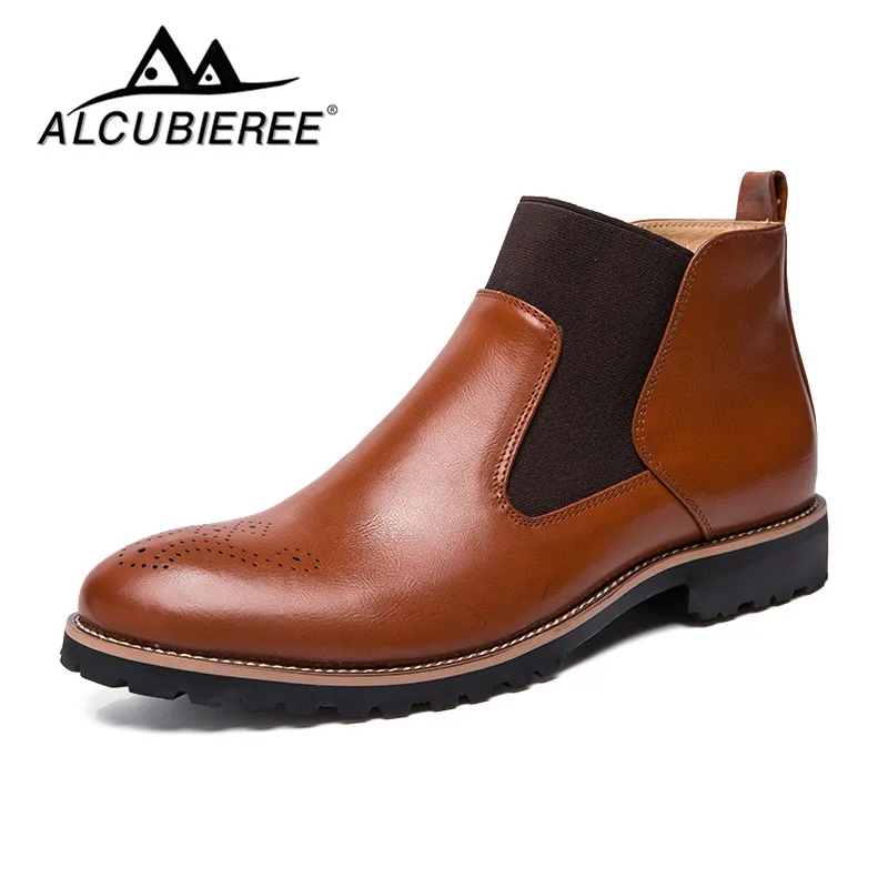 ALCUBIEREE осенне-зимние ботильоны челси из натуральной кожи мужская обувь с мехом