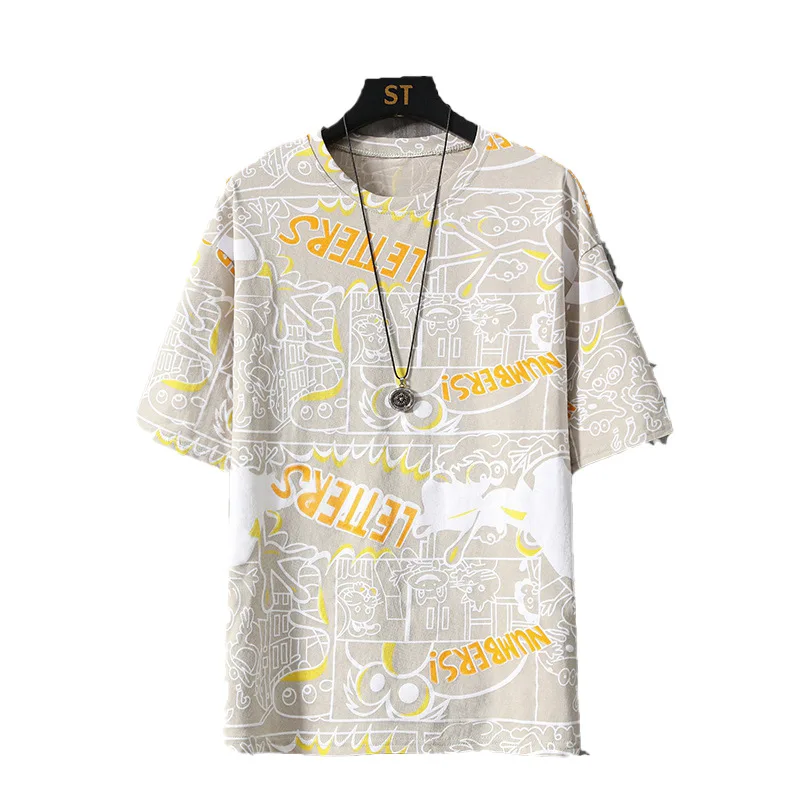 

Summer Casual Men's Short-Sleeved Men's T Boot-Cut Youth Korean Style Fashion Brand Printed Short-Sleeved T-shirt Men