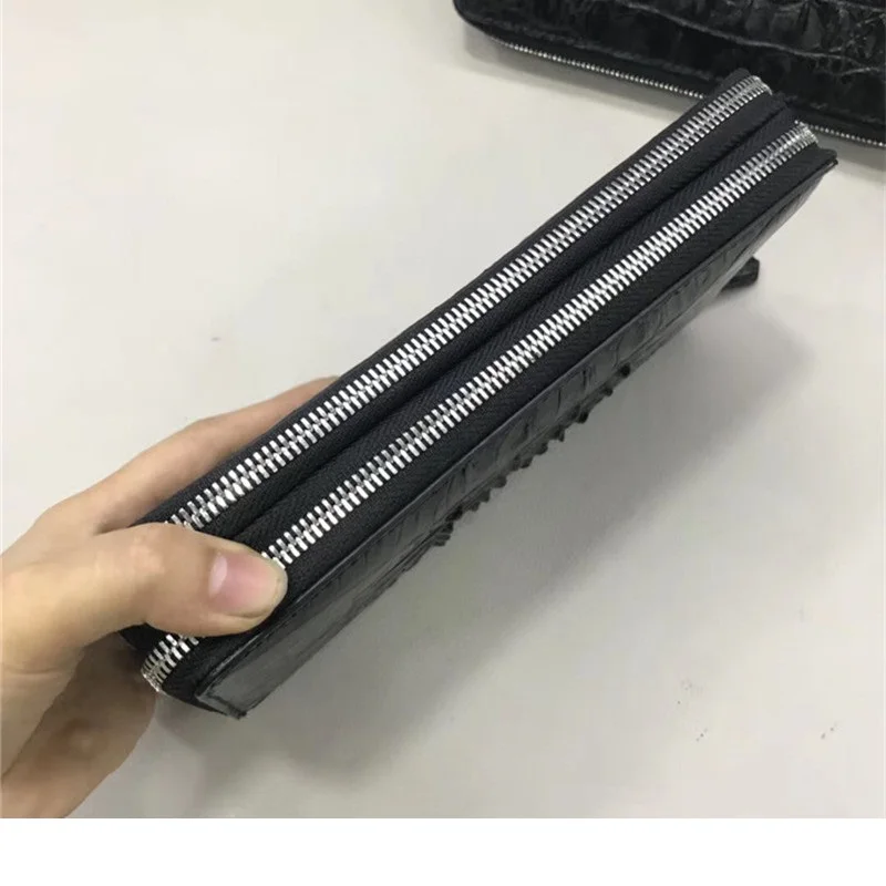 Two Zippers Closure Authentic Crocodile Skin Men's Wristlets Bag Card Purse Genuine Alligator Leather Male Large Phone Clutch |