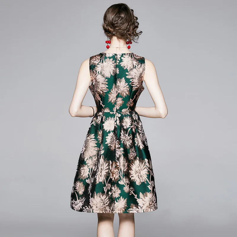 

New autumn and winter bottoming skirt women fashion printing round neck sleeveless vest skirt temperament dress trend