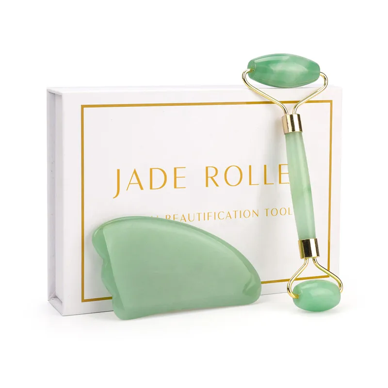 jade set with box Ролик для лица нефритовый роликовый массажер для лица лифтинг инструмент натуральный нефрит массажный ролик для лица камень массаж кожи красота уход набор коробка - Цвет: jade set with box