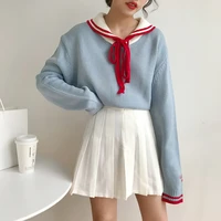 women fall japan style kawaii sailor collar jumper indie lace up long sleeve sweater winter new pullover woman cute sweaters