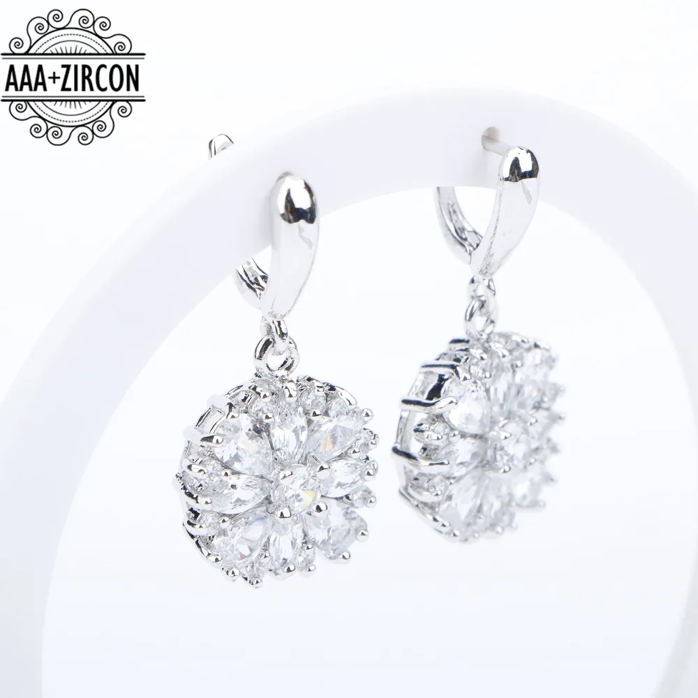 Квадратный белый Циркон Серебро 925 Ювелирные наборы для костюма женские браслеты