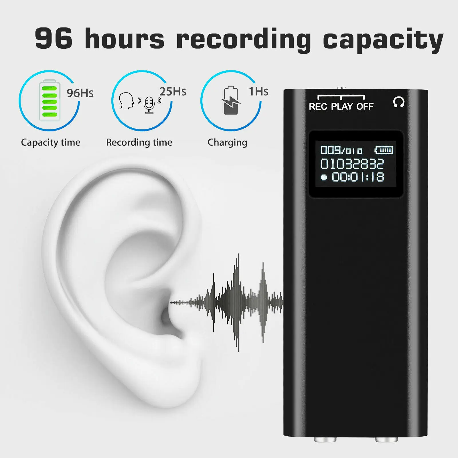 TIPTOP мини диктофон 8 Гб аудио рекордер Запись USB устройство mp3 плеер с OLED