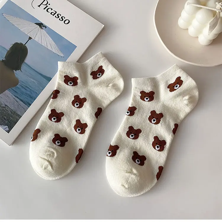 

Sfree 6Pairs Bear Summer Thin Female Cute Japanese Shallow Mouth Retro Coffee Color Low Boat Socks