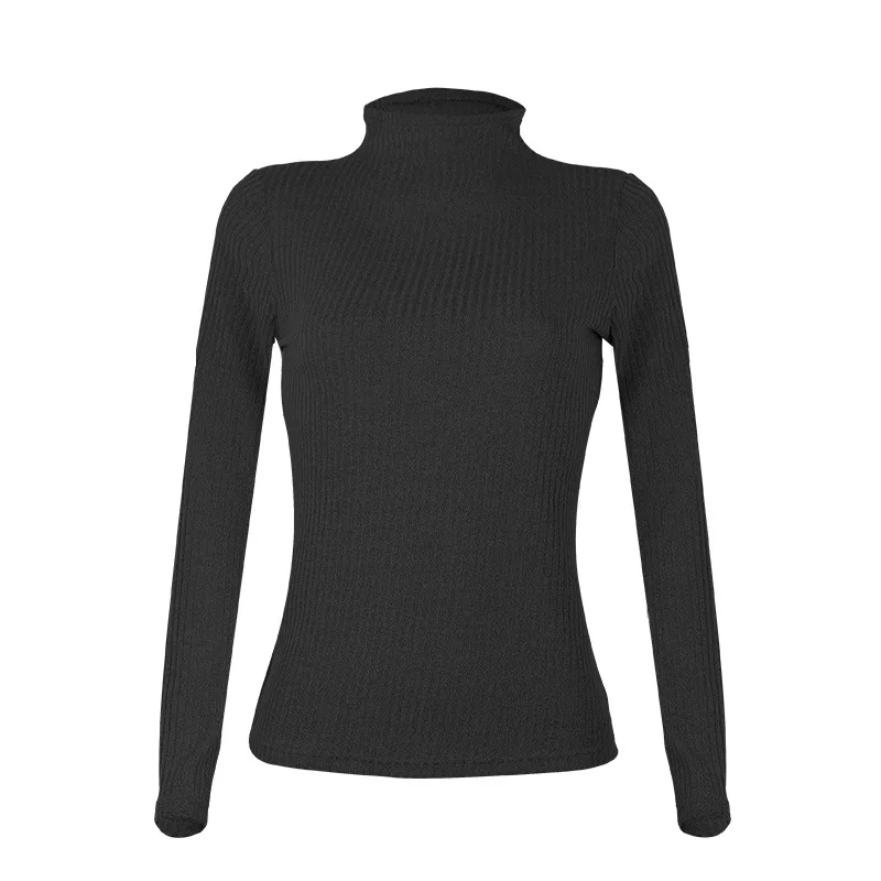 

Cross Border Autumn European And American Women's Solid Color Long Sleeve High Collar Slim Bottomed Shirt Women's T-shirt