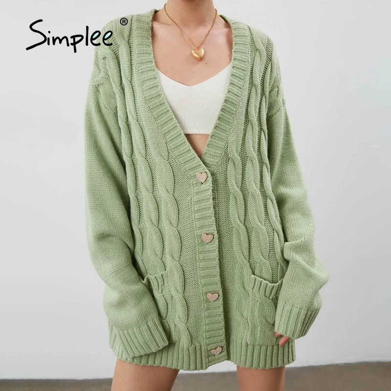 Simplee свободный женский длинный кардиган с v-образным вырезом и карманом зимний