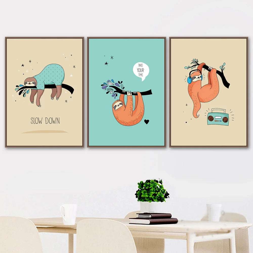 Мультяшные ленивецкие ветки наушники музыка настенная Картина на холсте