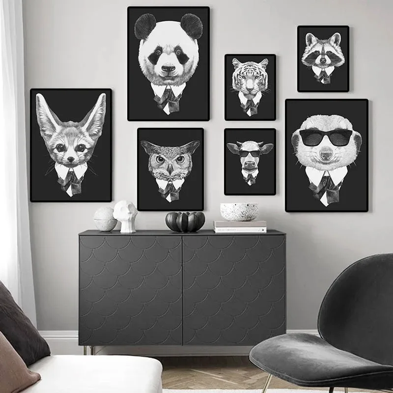 

Modern Canvas Painting Black White Animal Wall Art Picture Bear Lion Tiger Posters And Print Cuadros Home Living Room Decorative